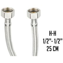Latiguillo de conexión normal 1/2" hembra a 1/2" hembra 25 cm – Caucho EPDM – Acero inoxidable AISI 304 – Latón niquelado