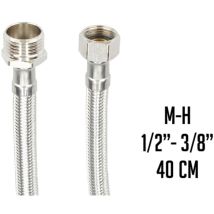 Latiguillo de conexión normal 1/2" x 3/8" 40 cm – Caucho EPDM – Acero inoxidable AISI 304 – Latón niquelado