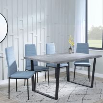 Texas Grey Faux Concrete Dining Set - Lido Blue Fabric Chairs with Black Legs