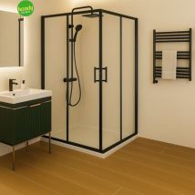 Lato doccia in vetro temperato trasparente 6 mm modello galileo nero opaco h.195 est. cm68/70 trasparente-nero opaco-spazio ingresso 37cm Mobo