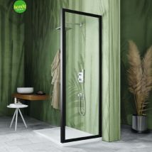 Mobo - Lato fisso in vetro temperato trasparente 6mm modello copernico nero opaco h.195 est. cm 78/80 vetro trasparente - profilo nero opaco