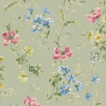 Poppy Meadow Vliestapete Grun 10mx52cm - Laura Ashley
