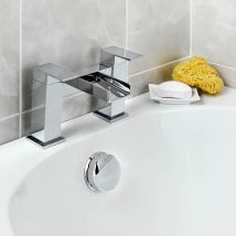 Nes Home - Modern Waterfall Two Hole Deck Mounted Bath Filler Tap Solid Brass Chrome