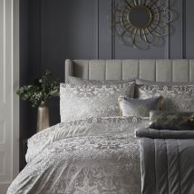 Laurence Llewelyn Bowen Firenza Damask Woven Jacquard Duvet Cover Set, Silver, Super King