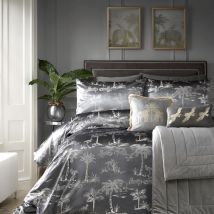 Laurence Llewelyn Bowen - Oasis Foil Print Velvet Duvet Cover Set, Slate, Double