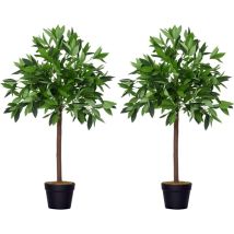 Lauriers artificiels 0,90H m - lot de 2 lauriers boules artificiels - 564 feuilles réalistes par pied - pot inclus noir vert