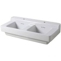 Bleu Provence - Lavabo Double à Bords Larges Style Industriel en Céramique - 110 cm - Blanc - Industrialis