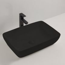 Lavabo appoggio in ceramica nero opaco senza foro miscelatore 59x40x14.5H cm