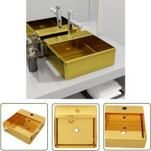 Soekavia - The Living Store Lavabo avec trop-plein 41 x 41 x 15 cm Céramique Doré - Lavabo Carré - Lavabo Céramique - Lavabo Doré - Lavabo Salle De