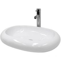 Luxebath - ecd Germany Lavabo Cerámica Blanco Ovalado 630x420x120 mm Con Juego De Drenaje Sin Rebosadero Lavamanos Moderno Sobre Encimera Pila Para