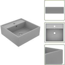 Lavabo carré à trop-plein Gris clair mat 41x41 cm Céramique - Lavabo Carre - Lavabo Céramique - Lavabo Salle De Bain - Lavabo Design - Lavabo Moderne