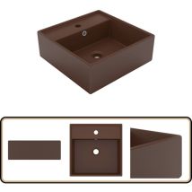 Lavabo carré à trop-plein Marron foncé mat 41x41 cm Céramique - Lavabo Carre - Lavabo Céramique - Lavabo Salle De Bain - Lavabo Design - Lavabo
