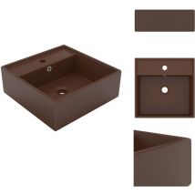 Lavabo carré à trop-plein Marron foncé mat 41x41 cm Céramique - Lavabo Carre - Lavabo Céramique - Lavabo Salle De Bain - Lavabo Design - Lavabo