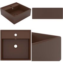 Lavabo carré à trop-plein Marron foncé mat 41x41 cm Céramique - Lavabo Carre - Lavabo Céramique - Lavabo Salle De Bain - Lavabo Design - Lavabo