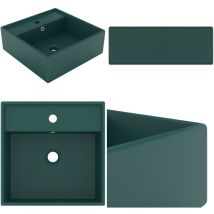 Lavabo carré à trop-plein Vert foncé mat 41x41 cm Céramique - Lavabo Carre - Lavabo Céramique - Lavabo Salle De Bain - Lavabo Design - Lavabo Moderne