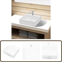 Lavabo carré à trou pour robinet Céramique Blanc - Lavabo Céramique - Lavabo Blanc - Lavabo Salle De Bain - Meuble Salle De Bain - Évier Salle De Bain