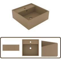 Lavabo carré de luxe à trop-plein Crème mat 41x41 cm Céramique - Lavabo Carre - Lavabo Céramique - Lavabo Salle De Bain - Lavabo Design - Lavabo