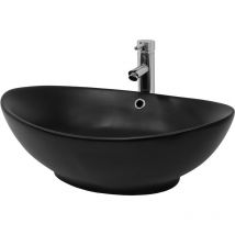 Luxebath - ML-Design Lavabo Sobre Encimera, 59x38x19 cm, Cerámica, Diseño Ovalado, Lavadero Negro Mate, Lavamanos Sobremesa Sanitario Baño o Aseo,