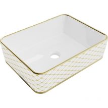 Desconocido - Lavabo cerámico sobre encimera, 48x37x13 cm, Blanco/Dorado
