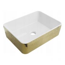 Desconocido - Lavabo cerámico sobre encimera, 48x37x13 cm Blanco/Dorado