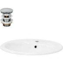 ML-Design Lavabo de Cerámica Blanco Brillante con Forma Ovalada 570 x 485 x 495 mm Inlcuye Juego De Desagüe Cromado Pila con Rebosadero y Agujero