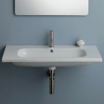Lavabo Consolle a Incasso o Sospeso - 105x45xh15 cm In Ceramica - Bianco Lucido