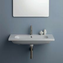 Lavabo Consolle 90x45xh15 cm a Incasso o Sospeso In Ceramica - Bianco Lucido