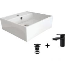 Lavabo cuadrado de apoyo + grifo + desagüe nino