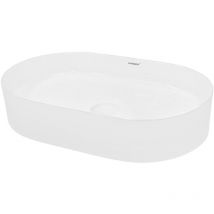 Lavabo da Appoggio in Ceramica Bianco Lucido Ovale Tondo 605 x 380 x 125 mm Design Moderno Lusso Lavello Lavandino Lavamano Bacinella per Ospiti