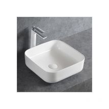 Lavabo da appoggio in ceramica sanitaria KW6134 - 38,5 x 38,5 x 13,5 cm - Colore a scelta Bianco lucido, Con coperchio suppl. cromato