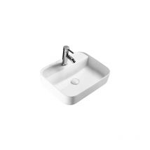 Lavabo da appoggio in ceramica sanitaria KW8085 - 50 x 40 x 13 cm - Colore a scelta Senza piletta Pop-up, Bianco lucido