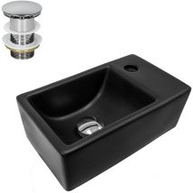 Lavabo da Appoggio in Ceramica 35,5x20,5x12,5 cm Nero Opaco incl. Piletta di Scarico per Lavandino senza Troppopieno Lavello per Bagno Ovale Set