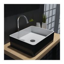 Lavabo da appoggio PB2012B in pietra solida (Solid Stone) – 60 x 40 x15 cm – colore selezionabile con coperchio supplementare nero, Nero / Bianco