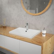 Lavabo in Ceramica Bianca 51x15,5x41,5 cm Lavandino da Incasso Quadrato Moderno Bacinella Lavamani per il Bagno e Toilette Lavello con Scarico