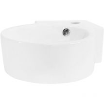 ML-Design Lavabo d'Angle en Céramique Blanc, 450 x 360 x 130 mm, Rond, Montage Mural / à Poser, avec Trop-Plein et Trou pour Robinet, Vasque