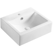 Lavabo da appoggio 50,5 x 44,5 cm in ceramica bianca – Installazione sospesa o ad appoggio – Troppo pieno incluso