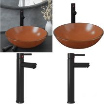 Lavabo de bain avec robinet et drain à poussoir Verre trempé - Lave-mains - Lavabo Salle De Bain - Lavabo Design - Lavabo Rond - Vasque Ronde - Home