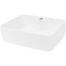 Luxebath - ecd Germany Lavabo de Baño ø 480 x 380 mm Lavadero de Encimera Material Cerámico Blanco Cuadrado Fregadero de Aseo Cascada Estilo Moderno