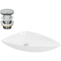 Luxebath - ML-Design Lavabo de Cerámica Blanco Brillante 69 x 46 x 13 cm Fregadero Triangular de Pared o Sobre Encimera Pila de Diseño Moderno