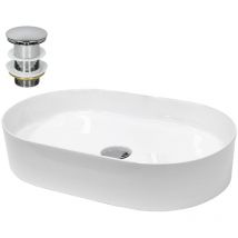 Luxebath - ecd Germany Lavabo Cerámico Ovalado con Agujero Conexión Estandar - Blanco - Lavamanos Sobre Encimera - 605 x 380 x 125 mm - Diseño