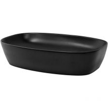 Lavabo en Céramique Noir, 605x385x140 mm, avec Garniture de Vidage 1 1/4' Universelle, Design Coins Arrondis, Vasque á Poser Moderne, Évier