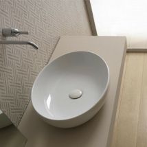 Incanthoo - Lavabo easy da Appoggio Ovale in Ceramica Bianco Lucido - l 55 x h 13,5 cm - Smaltato sui Lati