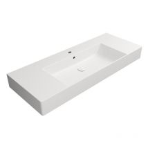 Lavabo en céramique kube x 120x47cm avec étagères, blanc mat