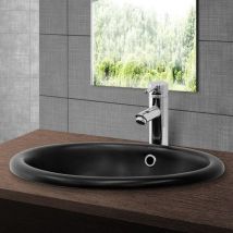 ML-Design Lavabo en Céramique Noir Mat, 49x40,5x19,5 cm, Design Ovale, Vasque á Encastré Moderne, Lavabo de Comptoir Élégant, Lavabo avec Trop Plein,