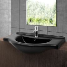 ML-Design Lavabo en Céramique Noir Mat, 87x50,5x22,5 cm, Ovale, Vasque á Encastré Moderne, Lavabo de Comptoir Élégant, avec Trou pour Robinet et Trop