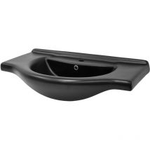 Lavabo en Céramique Noir 87x50,5x22,5 cm avec Garniture de Vidage 1 1/4' Universelle et Trop-Plein, Design Ovale, Vasque Encastrer Moderne, Évier