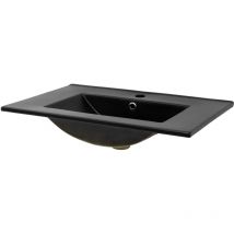 Lavabo en Céramique Noir 71x16,5x46,5 cm avec Garniture de Vidage 1 1/4' Universelle et Trop-Plein, Design Rectangle, Vasque Encastré Moderne, Évier
