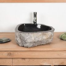 Wanda Collection - Lavabo sobre encimera grande para cuarto de baño Roca de mármol negro