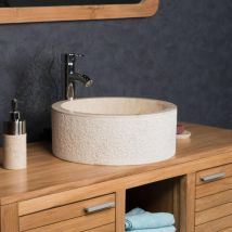 Wanda Collection - Lavabo sobre encimera para cuarto de baño de mármol Elba crema 40 cm
