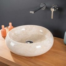 Lavabo sobre encimera redondo de mármol Venecia crema 40 cm